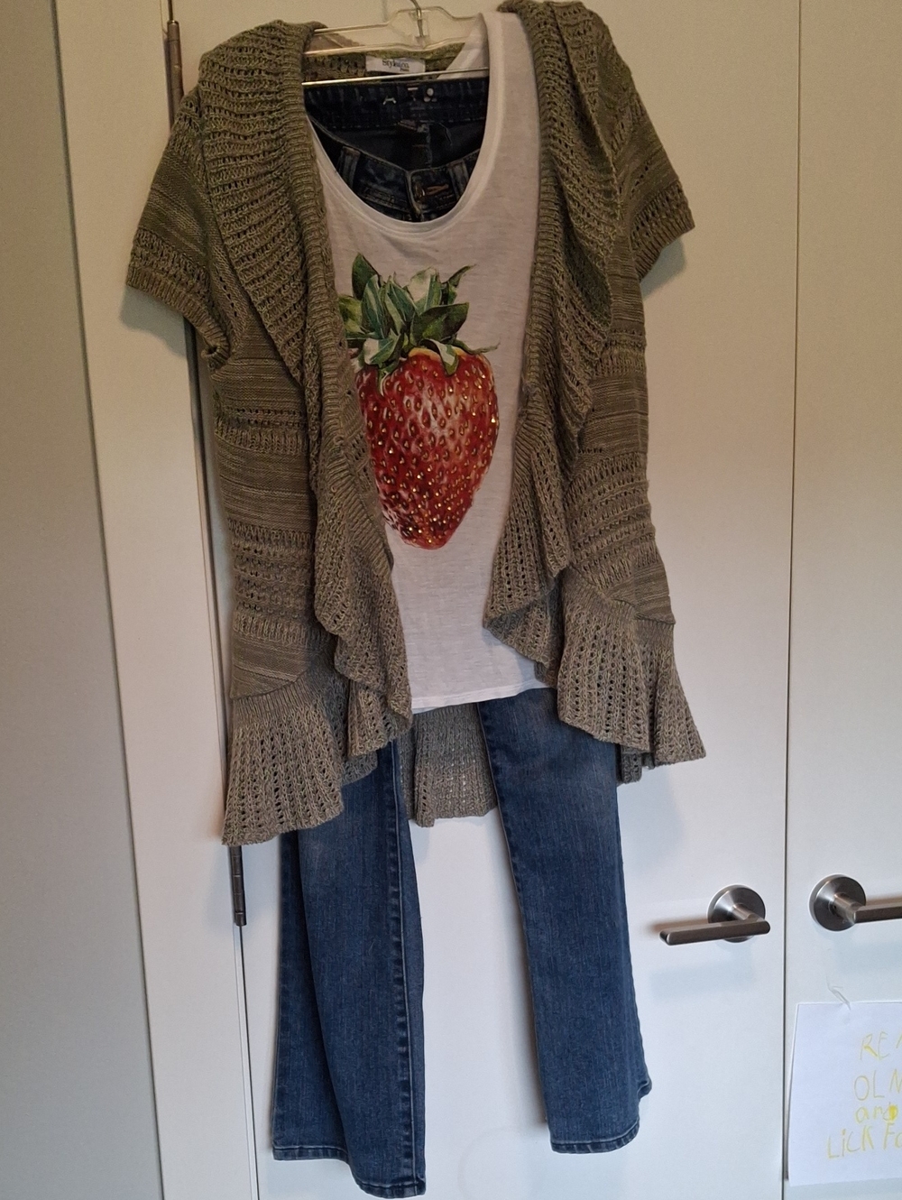 Style & Co. Olive Knit Ruffle Open-Front Cardigan - Picture 2 of 4